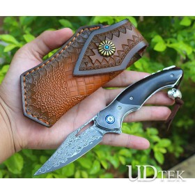The Smurfs Damascus folding pocket knife UD2106575